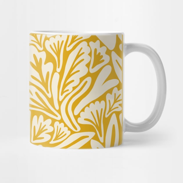 Abstract boho leaf and flower pattern in mustard yellow by Natalisa